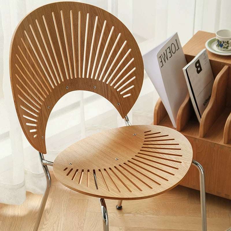 Wooden chair with a unique design in a room setting