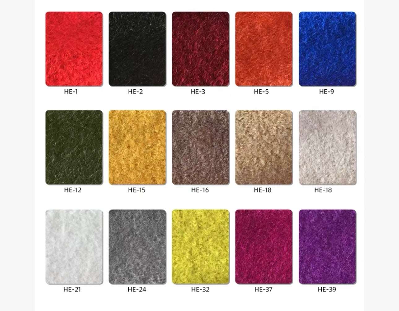 Color swatches labeled with codes on a white background