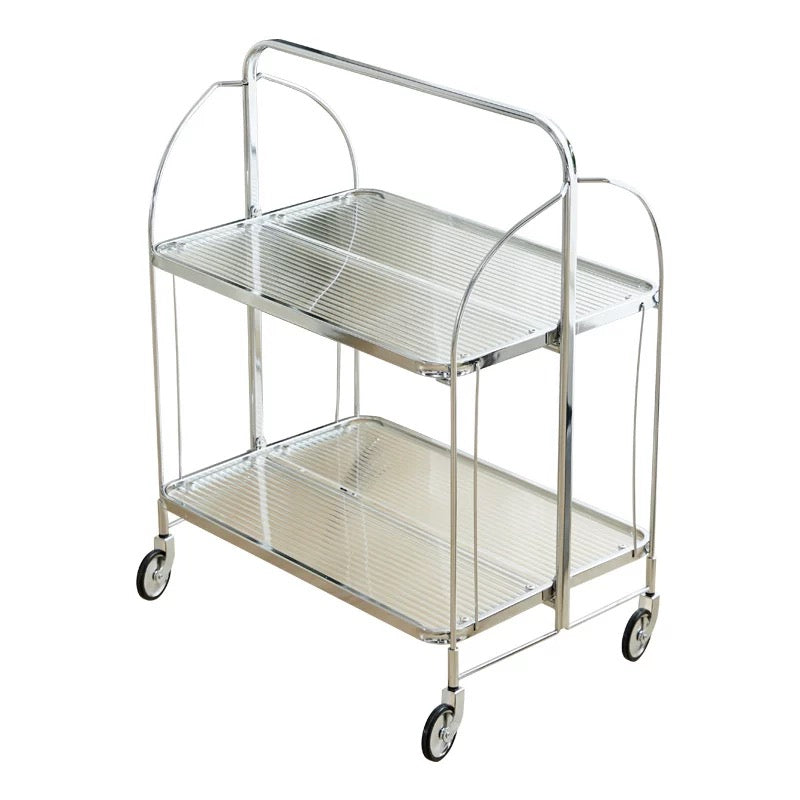 Metal serving cart with two shelves on a white background