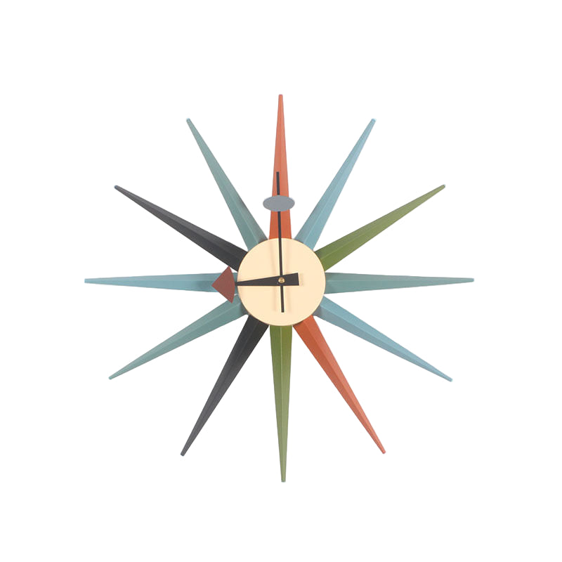 Colorful star-shaped wall clock on a white background