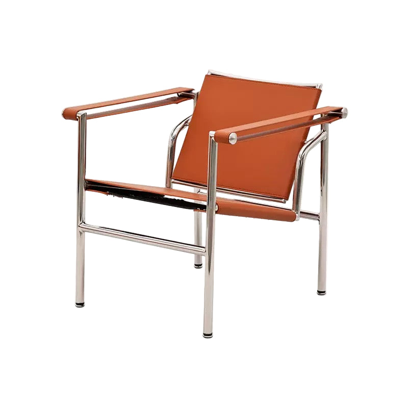 Modern chair with orange seat and backrest on a white background