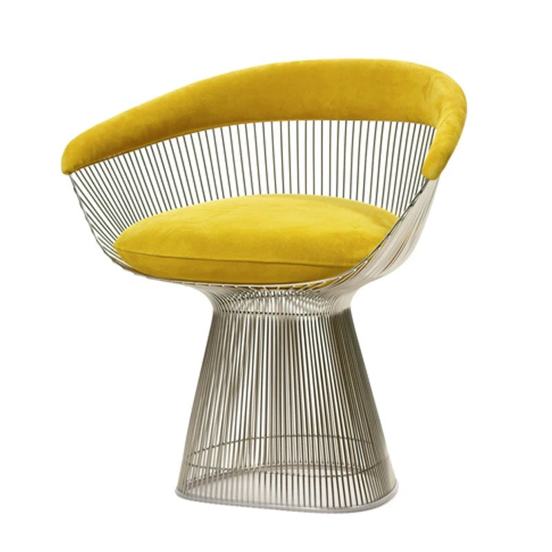 Yellow chair with wireframe design on a white background