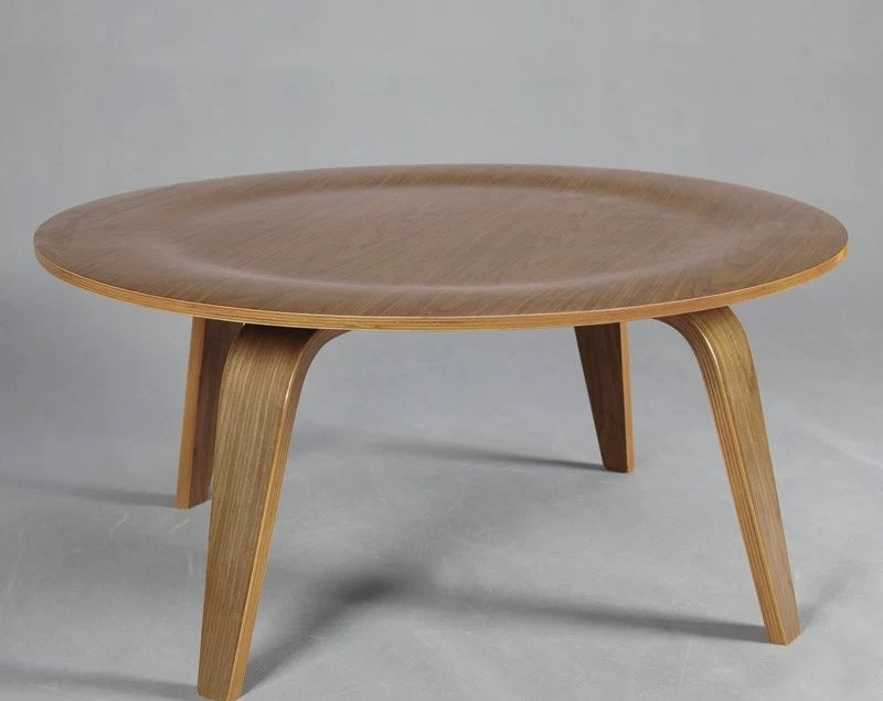 Wooden coffee table on a gray background