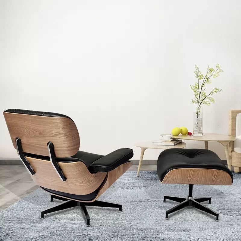 Modern lounge chair and ottoman with a minimalistic background