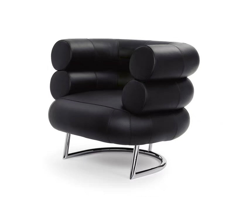 Modern black leather armchair with a unique design on a white background