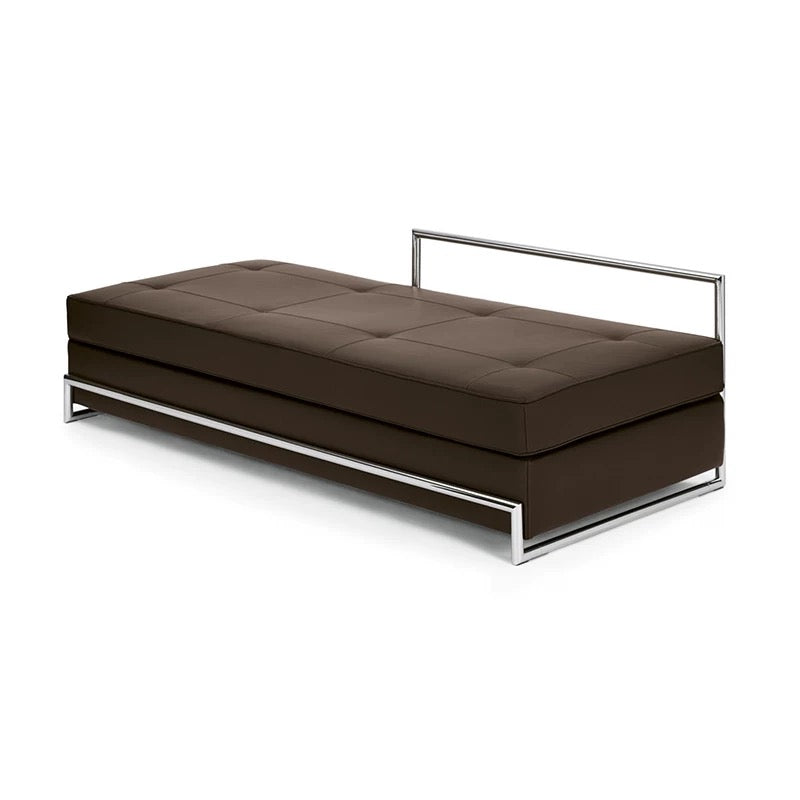Brown sofa bed with metal frame on a white background