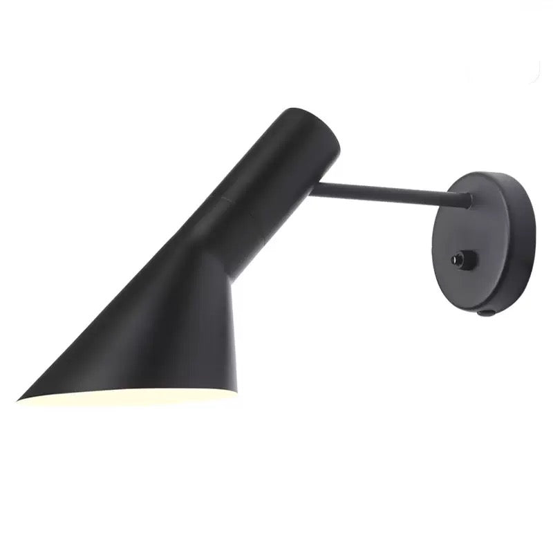 Black wall-mounted lamp on a white background