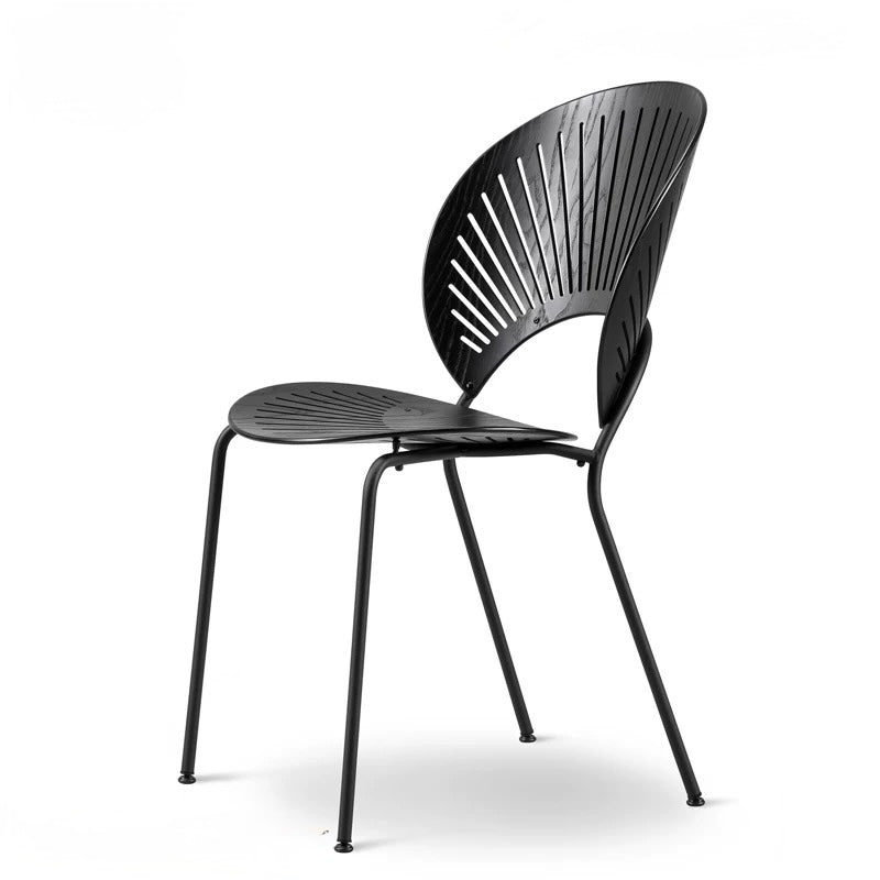 Black chair with slatted design on a white background