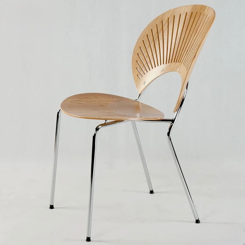 Wooden chair with metal legs on a white background