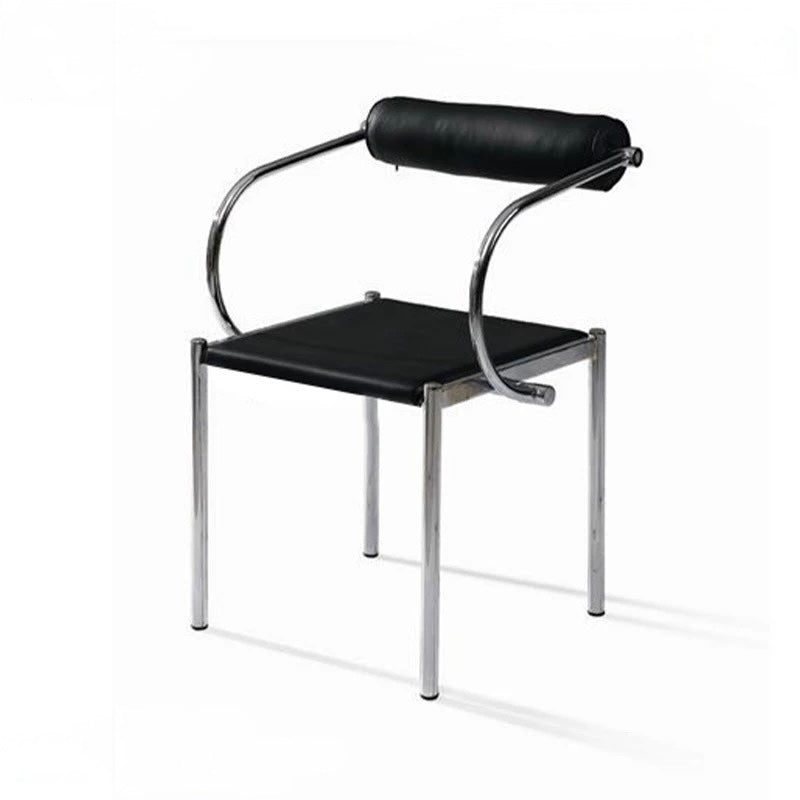 Modern chair with black leather seat and backrest on a white background