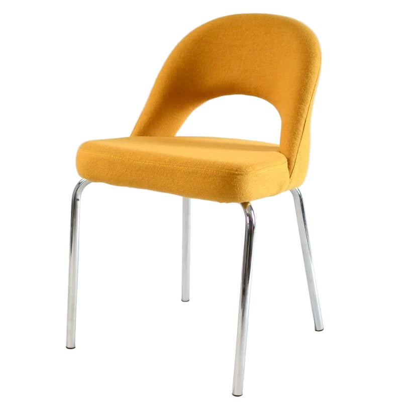 Yellow chair with chrome legs on a white background