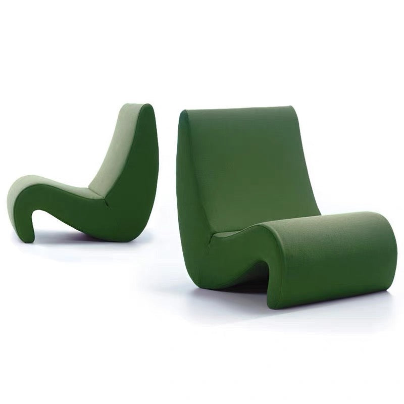 Two green modern chairs on a white background