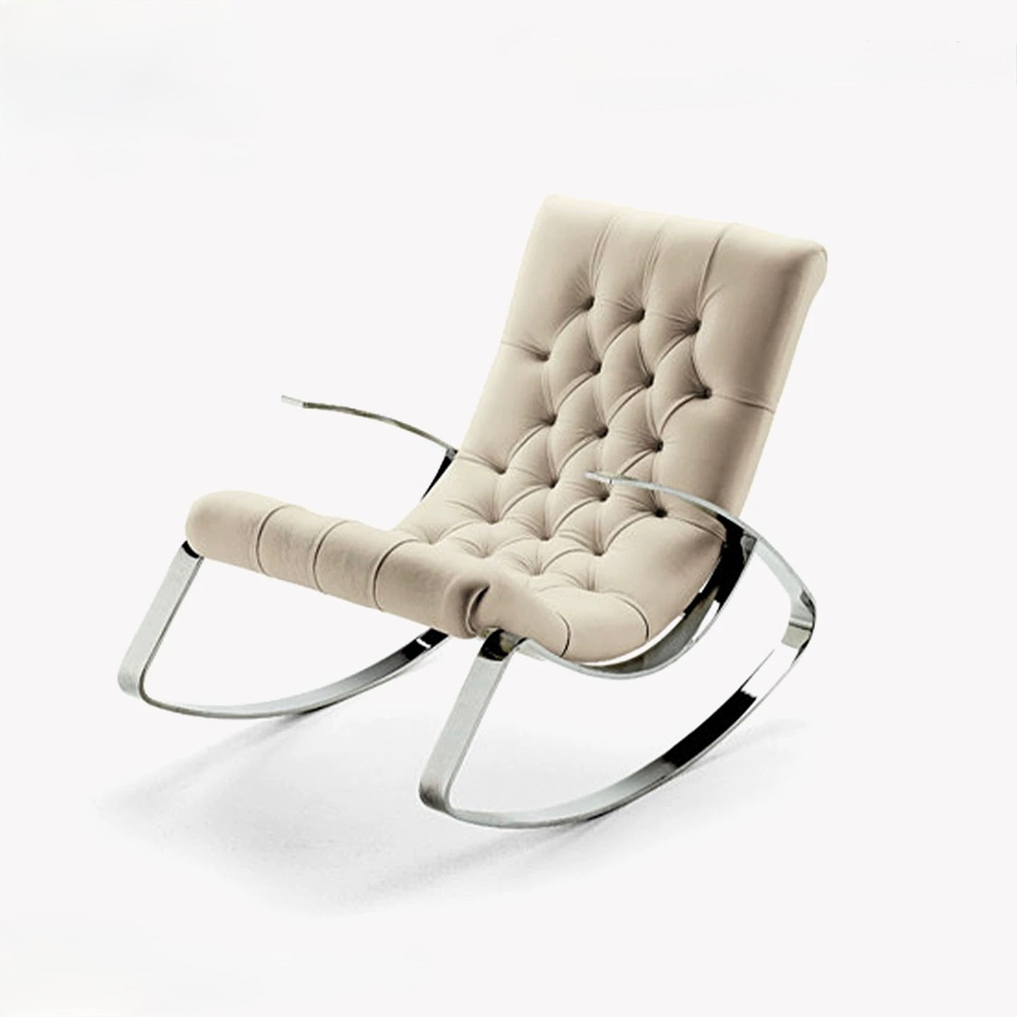Beige rocking chair with chrome frame on a white background