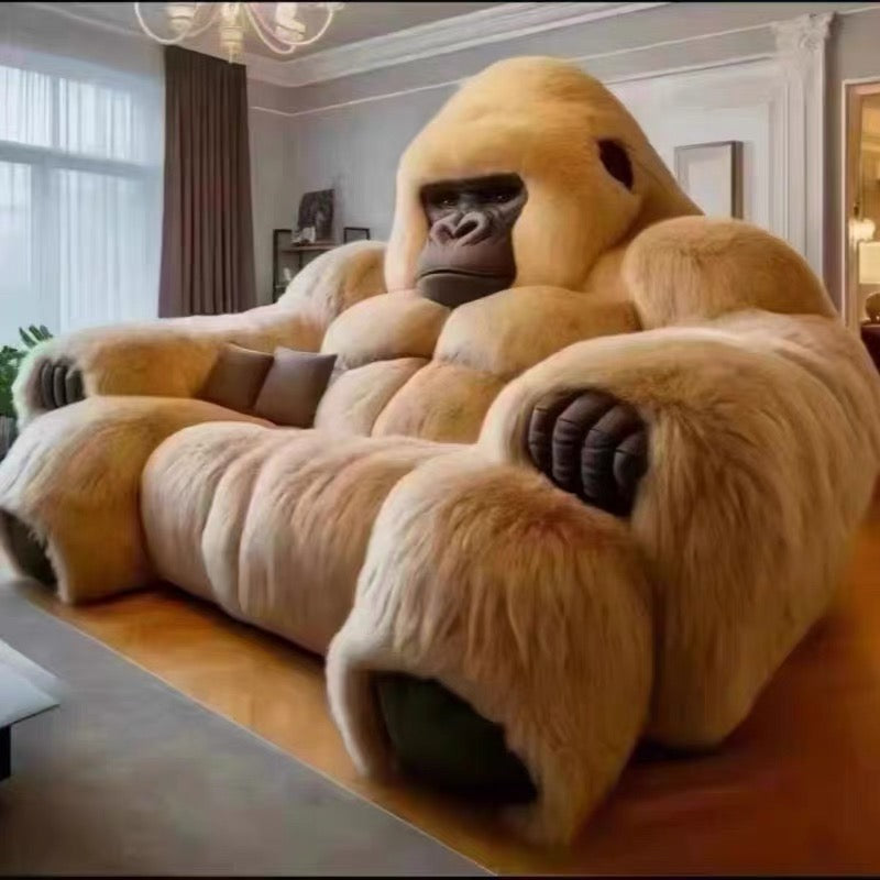 Gorilla-shaped sofa in a living room setting